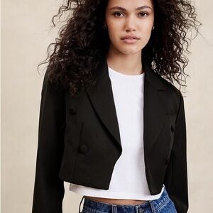 Cara Cropped Tuxedo Jacket, Wool, Black, Banana Republic, Size 4, NWT